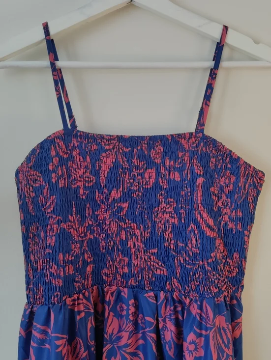 Maxi Sundress with Smocked Bust, Spaghetti Straps, Flowy A-Line Fit Size L - Picture 4 of 11